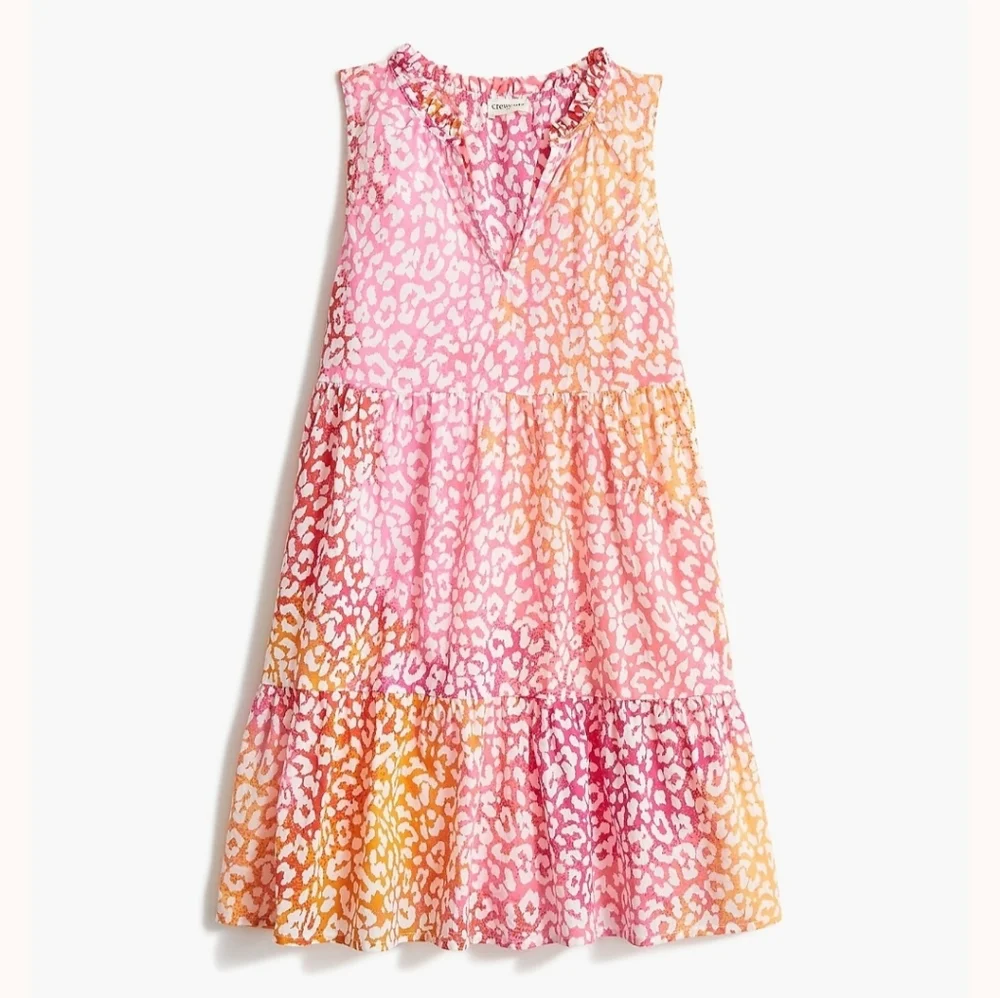 Crewcuts Girls' leopard cotton poplin tiered dress Size L - Picture 6 of 6